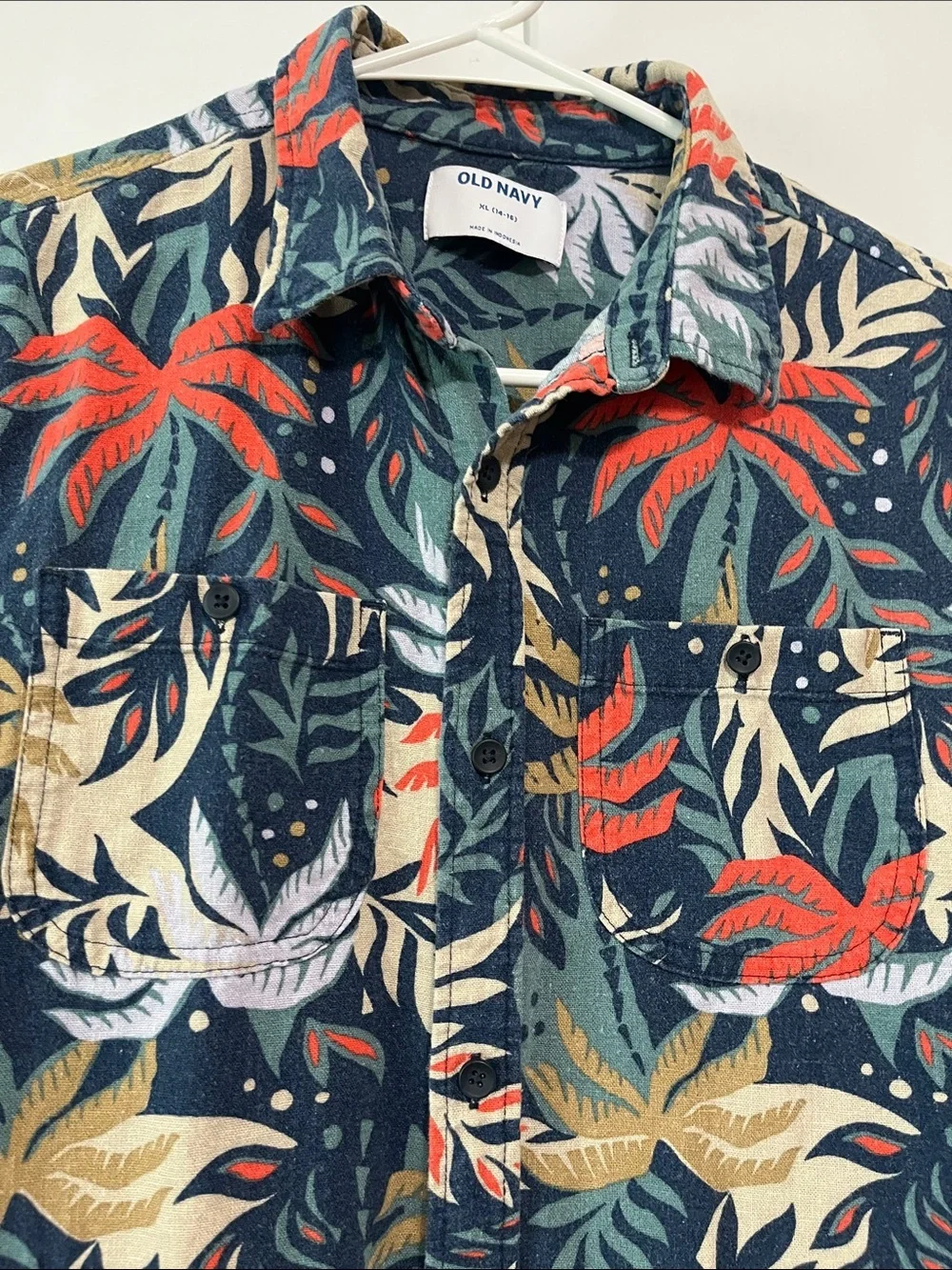 Old Navy Short Sleeve Tropical Linen Blend Pocket Shirt Sz XL
